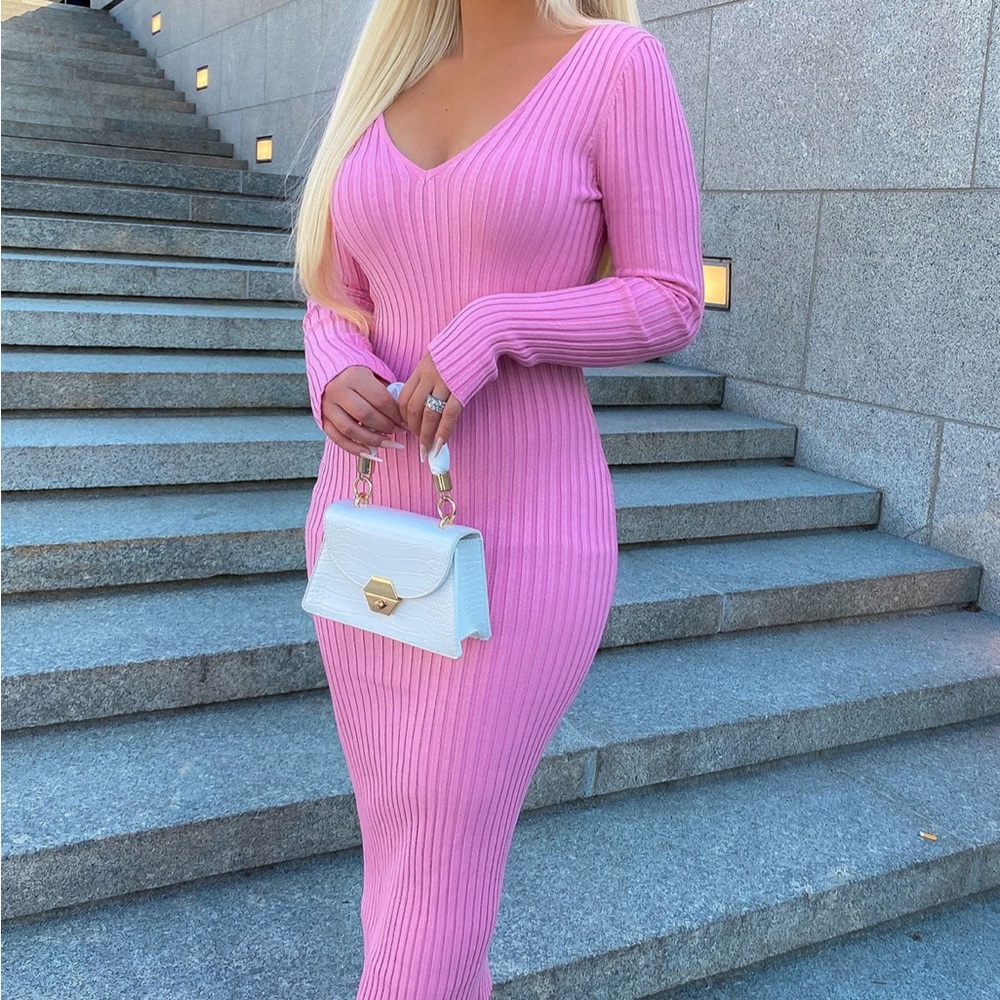 Pink sweater midi dress